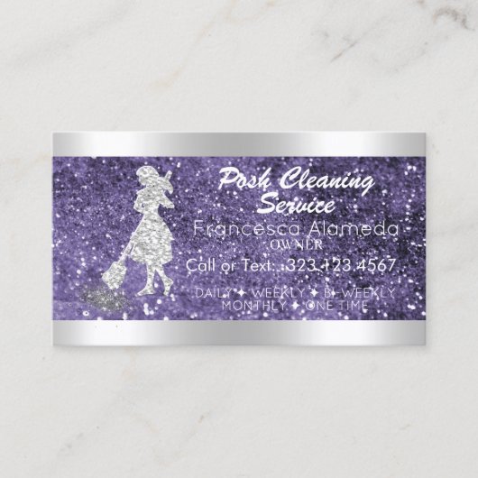 Reinigingsservice Drip Glitter Marble Paars Silver Visitekaartje (Voorkant)