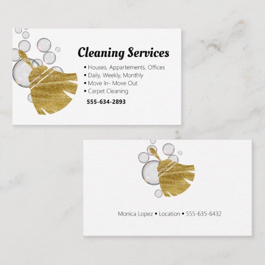 Reinigingsservice Houder Gold Bubbles Visitekaartje (Voorkant / Achterkant)