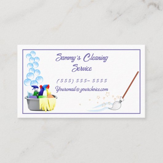 Reinigingsservice met reinigingsmiddelen, emmer en visitekaartje (Voorkant)