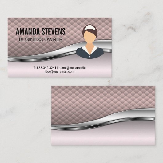 Reinigingsservice | Roze metalen sierstrip Visitekaartje (Voorkant / Achterkant)