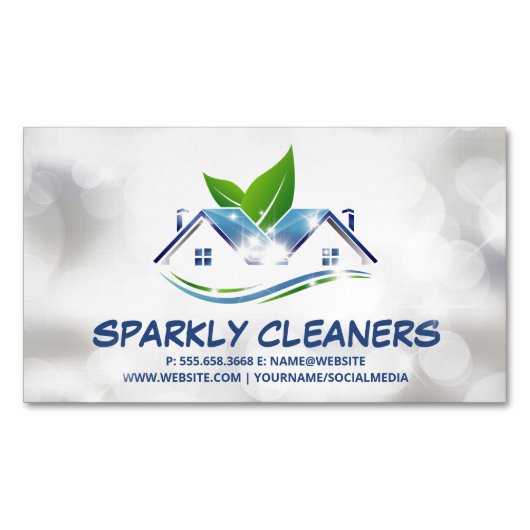 Reinigingsservice | Sparkly House Logo Magnetisch Visitekaartje (Voorkant)