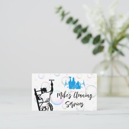 Reinigingsservice | Venster reiniger | Zeepbellen Visitekaartje (Staand voorkant)