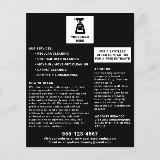 Reinigingsservice Voeg uw Logo zwart toe Flyer (Voorkant)