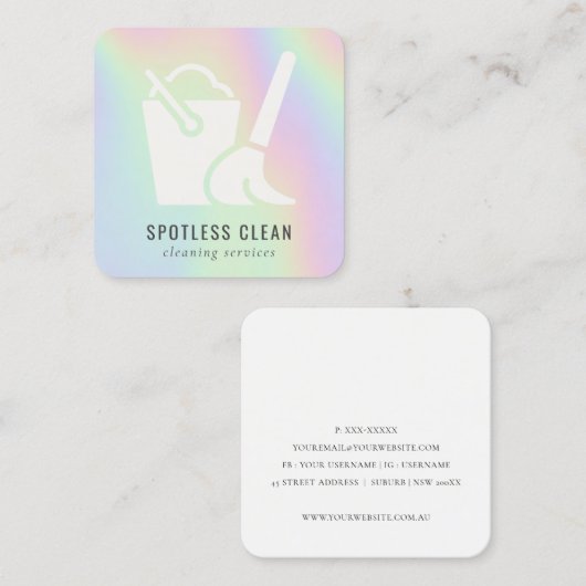 Reinigingsservice voor holografisch emmer-bakkamer vierkante visitekaartje (Voorkant / Achterkant)