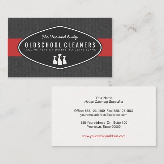 Reinigingsservice voor Retro grijs en rood Visitekaartje (Voorkant / Achterkant)
