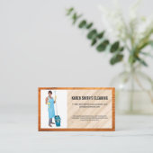 Reinigingsservice | Vrouw Holding Mop Visitekaartje (Staand voorkant)