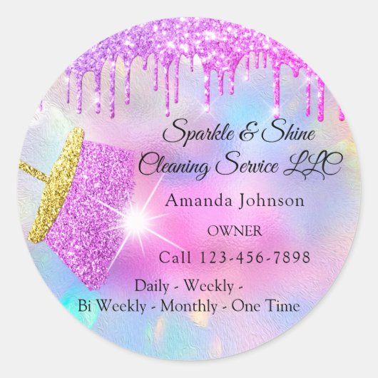 Reinigingsservices House Pink Drips Holograaf Ronde Sticker (Voorkant)
