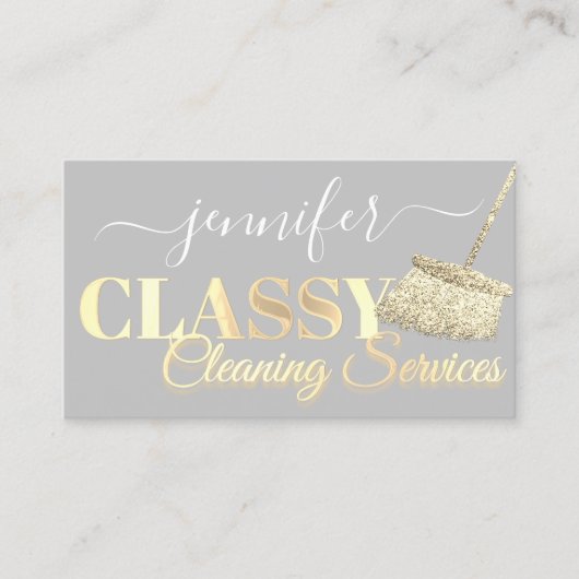 Reinigingsservices in grijs wit goud visitekaartje (Voorkant)