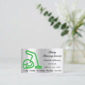 Reinigingsservices met een schoner vacuüm, groen L Visitekaartje (Staand voorkant)