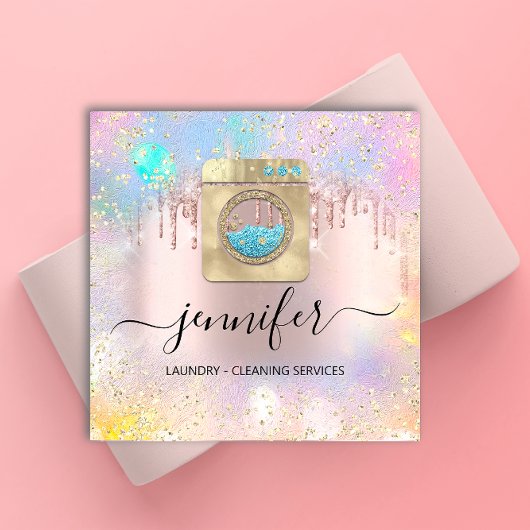 Reinigingsservices Wasgoed QR Codo Logo Drip Vierkante Visitekaartje