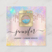 Reinigingsservices Wasgoed QR Codo Logo Drip Vierkante Visitekaartje (Voorkant)