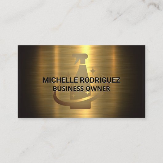 Reinigingsspray Logo | Goud Metallic Brushed Visitekaartje (Voorkant)