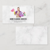Reinigingswerker met schonere benodigdheden visitekaartje (Voorkant / Achterkant)