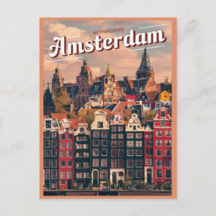 Reis Amsterdam kleurrijke huizen vintage cadeaus Briefkaart