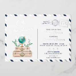 Reis Baby Jongen Navyblauw Zilver Folie Uitnodiging