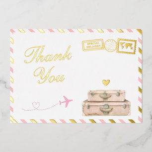 Reis Baby Meisje Shower Bedankkaart Roze Goud Folie Uitnodiging