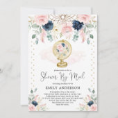 Reis Baby shower per post Pink Blush Navy Floral Kaart (Voorkant)
