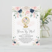 Reis Baby shower per post Pink Blush Navy Floral Kaart (Staand voorkant)