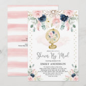 Reis Baby shower per post Pink Blush Navy Floral Kaart (Voorkant / Achterkant)