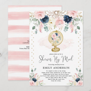 Reis Baby shower per post Roze Blush Navy Floral Kaart
