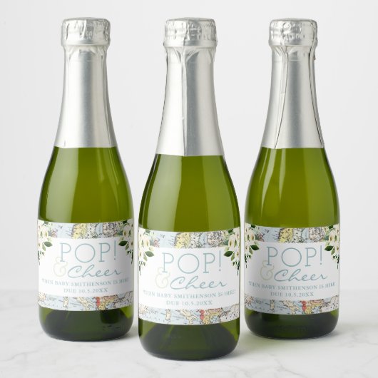 Reis Baby shower Pop Cheer Mini Fles of Sparkling Wijnetiket (Flessen)
