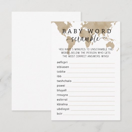 Reis Baby Shower Woordzoekspel Informatiekaartje (Voorkant / Achterkant)
