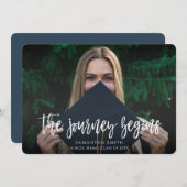 Reis begint met Modern Calligrafie Foto Afstuderen Aankondiging (Voorkant / Achterkant)