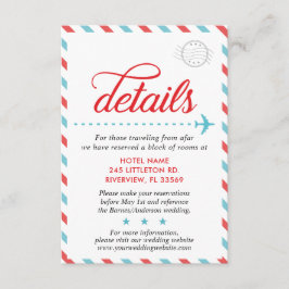 Reis Blauw Rood Bruiloft Suite Details Informatiekaartje