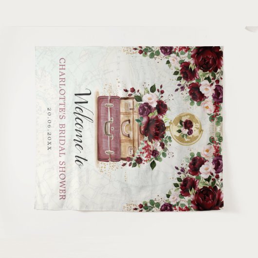 Reis Bourgondië Blush Bloemige Bruiloftswelkom Wandkleed (Voorkant (horizontaal))