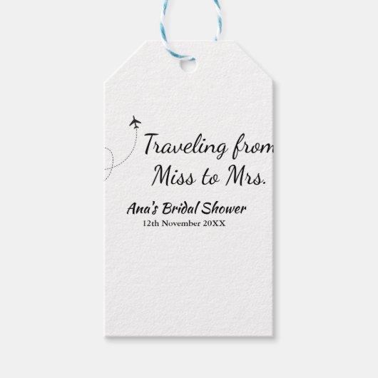 Reis bruidsdouche voeg naam datum toe van Miss naa Cadeaulabel (Voorkant)