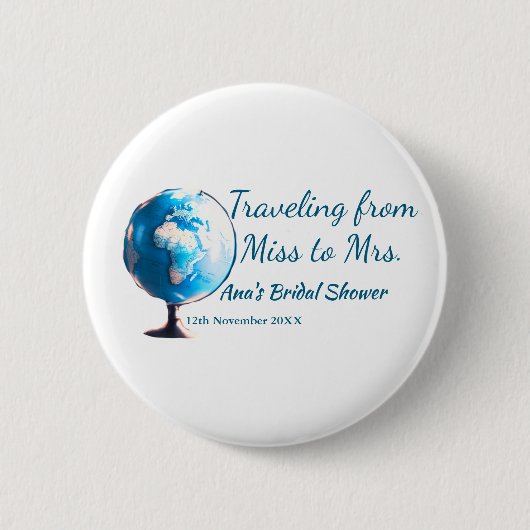 Reis bruidsfeest voeg naam datum toe miss tot Mrs  Ronde Button 5,7 Cm (Voorkant)