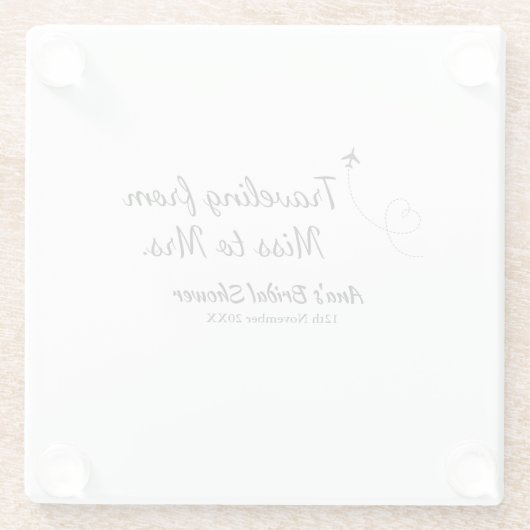 Reis bruidsfeest voeg naam datum toe van juffrouw glazen onderzetter (Achterkant)