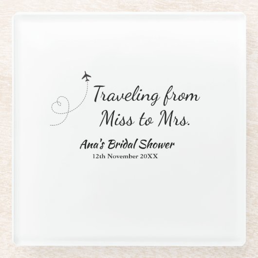 Reis bruidsfeest voeg naam datum toe van mejuffrou glazen onderzetter (Voorkant)