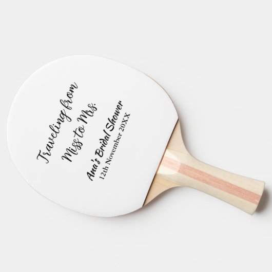 Reis bruidsfeest voeg naam datum toe van Miss naar Tafeltennisbatje (Zijkant)
