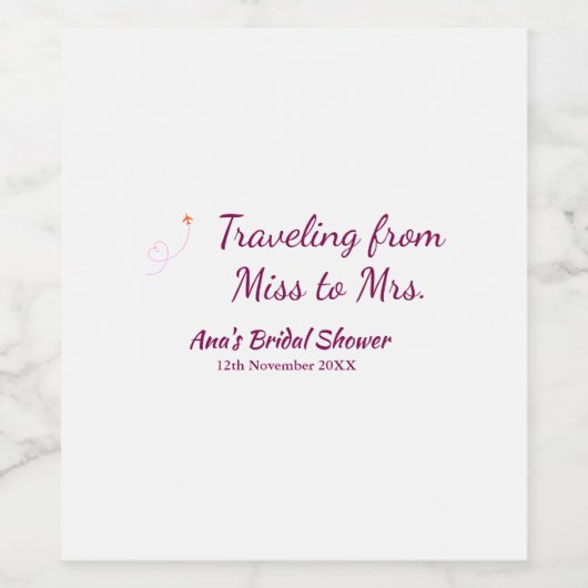 Reis bruidsfeest voeg naam datum toe van Miss tot Wijn Etiket (Enkel label)