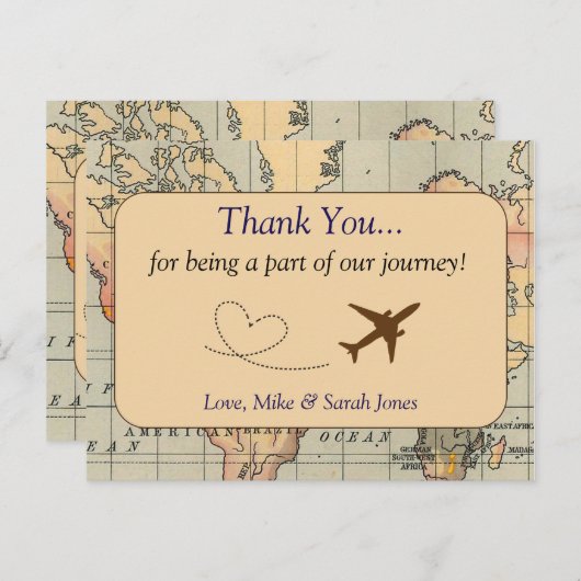 , Reis Bruiloft Dank u Briefkaart (Voorkant / Achterkant)