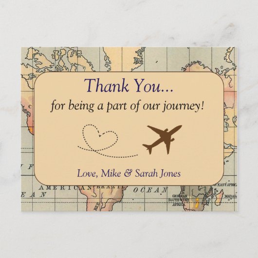 , Reis Bruiloft Dank u Briefkaart (Voorkant)