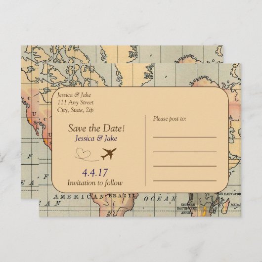 , Reis Bruiloft Save the Date Briefkaart (Voorkant / Achterkant)