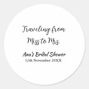 Reis bruiloftsshower voeg naam datum toe van juffr ronde sticker