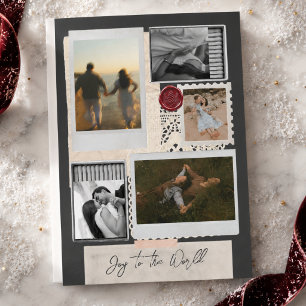 Reis collage familie foto met 'Joy to the World' Feestdagenkaart
