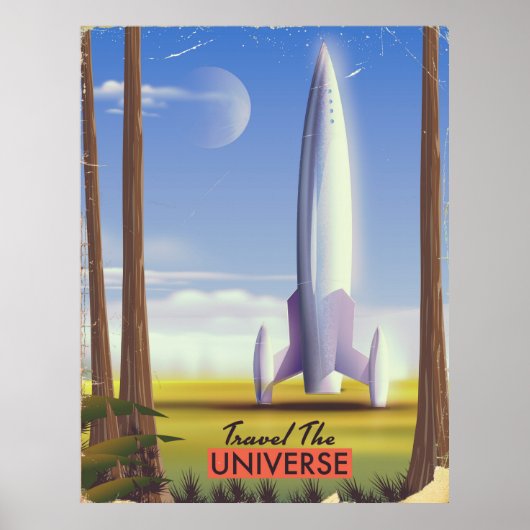 Reis de Universe retro ruimtekunst. Poster (Voorkant)