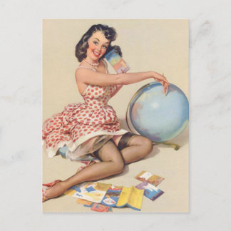 Reis de wereld Pin Up Meisje Briefkaart