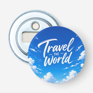Reis de Wereld Rond Blauw Lucht Avontuur Ontwerp Button Flesopener