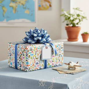 Reis de wereld rond cadeaupapier
