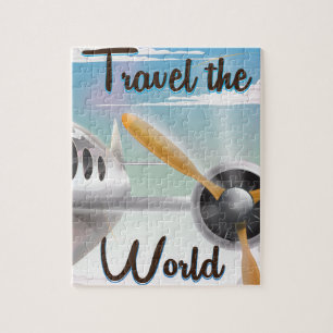Reis de wereld rond klassieke vliegtuigposter legpuzzel