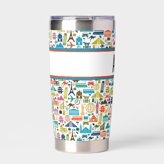 Reis de wereld thema monogram geïsoleerde drinkbeker (Voorkant)