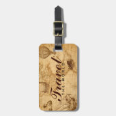 Reis de World Brown  Map en Typografie Bagagelabel (Voorkant verticaal)