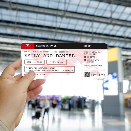 Reis de World Destination Boarding Pass Bruiloft Kaart