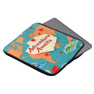 Reis door de wereldkaart met hartspelden laptop sleeve