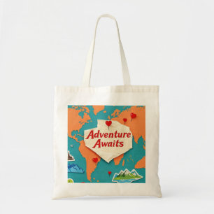 Reis door de wereldkaart met hartspelden tote bag